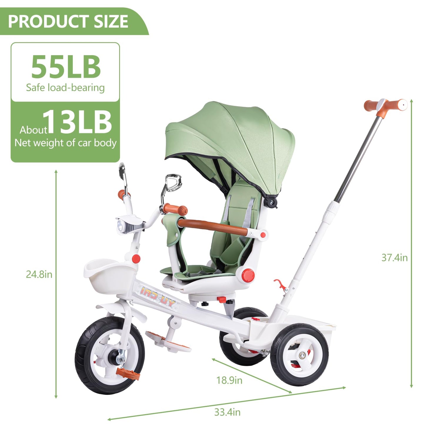 Baby Tricycle, 6 and 1 Kids Tricycle with Adjustable Push Handle